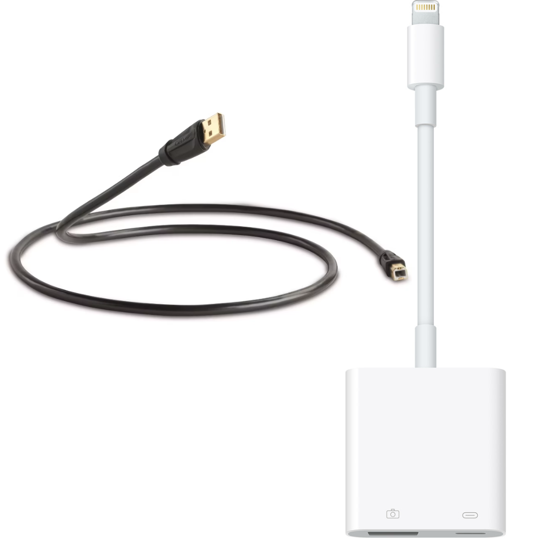 QED Performance USB A-B Cable + Apple Lightning to USB 3 Camera Adapter
