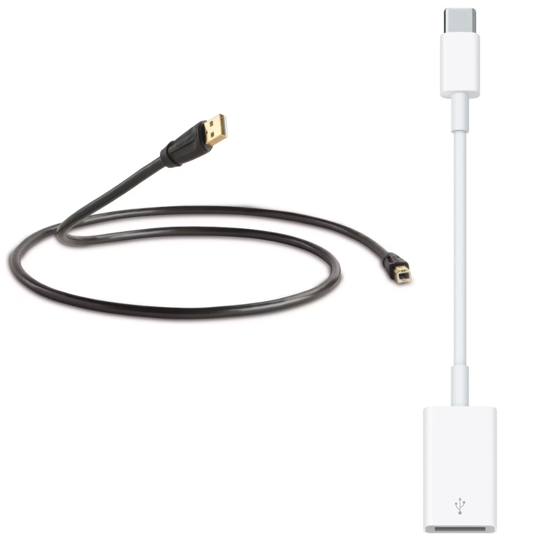 QED Performance USB A-B Cable + Apple USB-C to USB Adapter